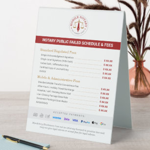 Custom Mobile Notary Fee Schedule Price List Red