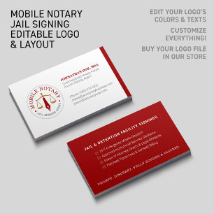 Custom Mobile Notary Legal Jail Signing Red Gold Business Card