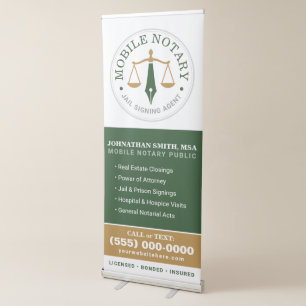 Custom Mobile Notary Legal Signing Green Gold Retractable Banner