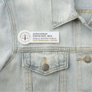 Custom Mobile Notary Legal Signing Grey Gold ID Name Tag