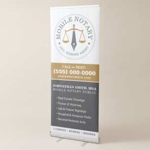Custom Mobile Notary Legal Signing Grey Gold Retractable Banner