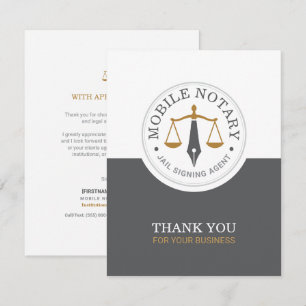 Custom Mobile Notary Legal Signing Grey Gold Thank You Card
