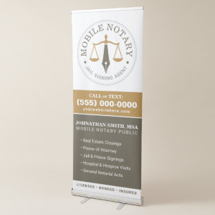 Custom Mobile Notary Legal Signing Khaki Gold Retractable Banner