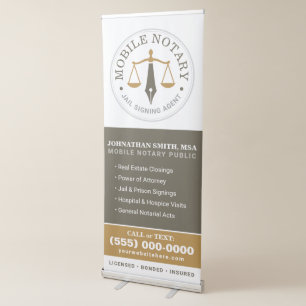 Custom Mobile Notary Legal Signing Khaki Gold Retractable Banner