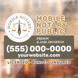 Custom Mobile Notary Legal Signing Khaki Gold Window Cling