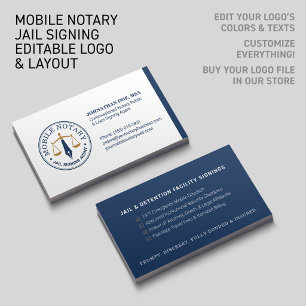 Custom Mobile Notary Legal Signing Navy Blue Gold Business Card