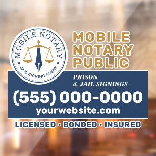 Custom Mobile Notary Legal Signing Navy Blue Gold Window Cling
