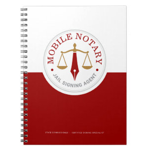 Custom Mobile Notary Legal Signing Red Gold Notebook