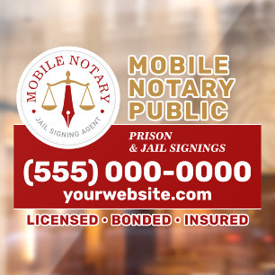 Custom Mobile Notary Legal Signing Red Gold Window Cling