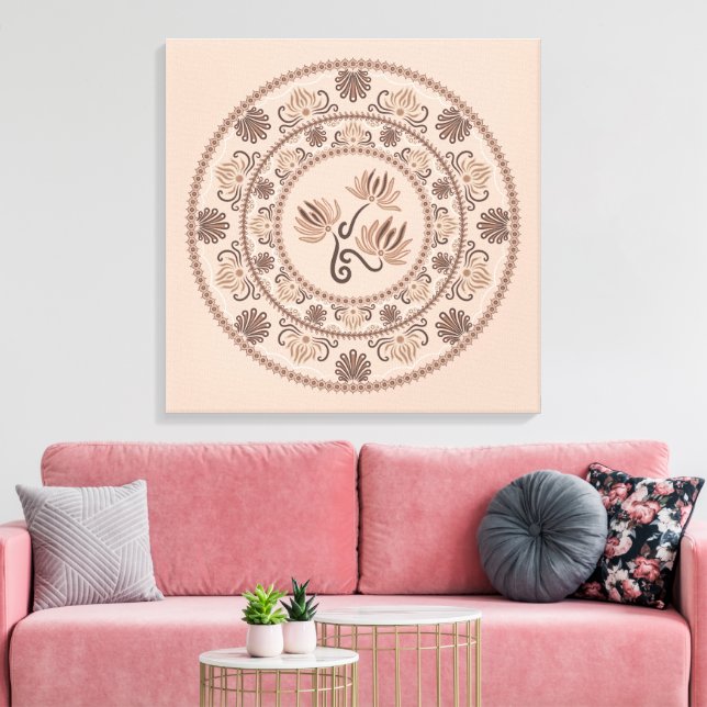 Custom Mocha Rococo Revival Dot Mandala Canvas Print (Insitu(LivingRoom))