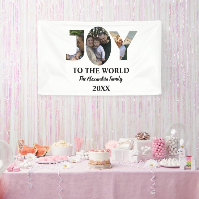 Custom modern 3 photo collage joy to the world banner (Party)