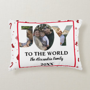 Custom modern 3 photo collage joy to the world decorative cushion