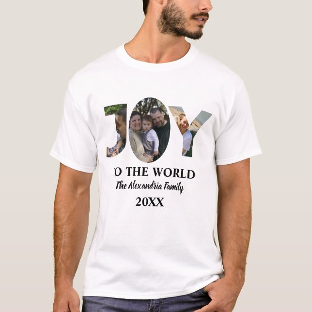 Custom modern 3 photo collage joy to the world T-Shirt (Front)