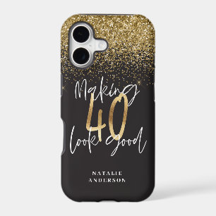 Custom modern 40th birthday black and gold chic