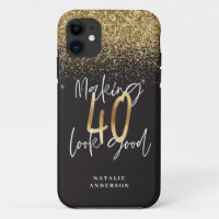Custom modern 40th birthday black and gold chic