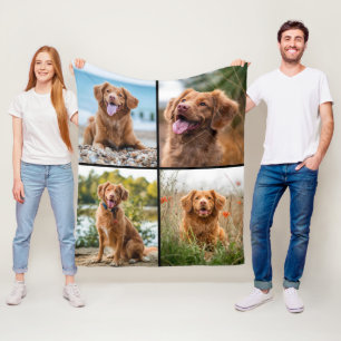 Custom Modern 4 Photo Collage Dog Fleece Blanket