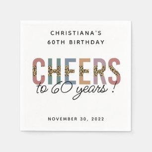 Custom Modern 60th Birthday Leopard Typography Napkin