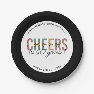 Custom Modern 60th Birthday  Leopard Typography Paper Plate