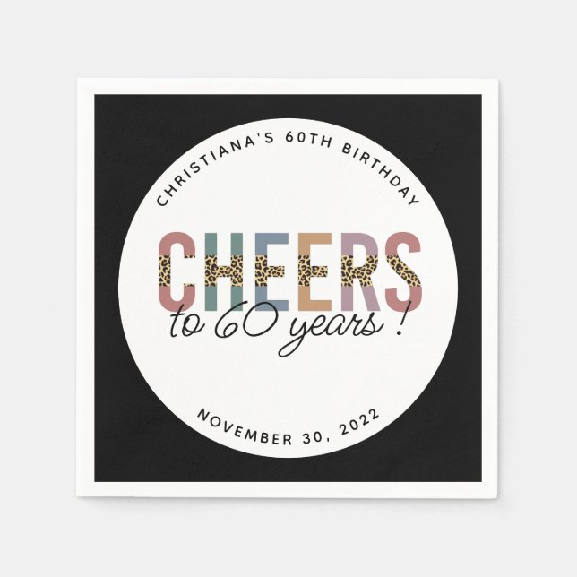 Custom Modern 60th Birthday Party Leopard Print Napkin (Front)