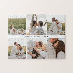 Custom Modern 6-Photo Collage Wedding Couple Jigsaw Puzzle