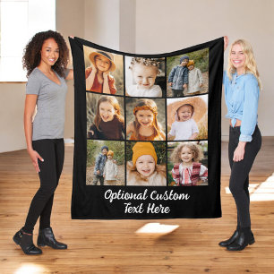 Custom Modern 9 Photo Instagram Collage Fleece Blanket