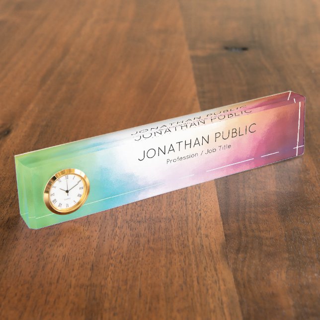 Custom Modern Abstract Art Colourful Red Green Nameplate (Side)