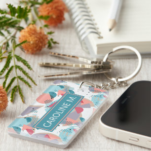 Custom Modern Abstract Geometric Hip 50s Pattern Key Ring