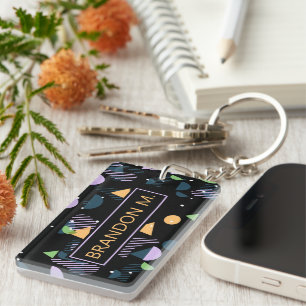 Custom Modern Abstract Geometric Hip 50s Pattern Key Ring