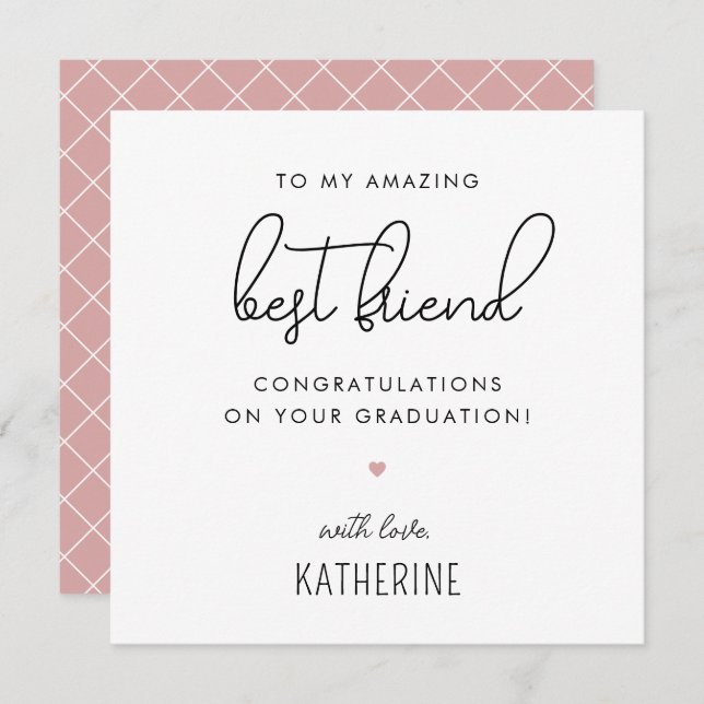 Custom Modern and Cute Best Friend Graduation Card (Front/Back)