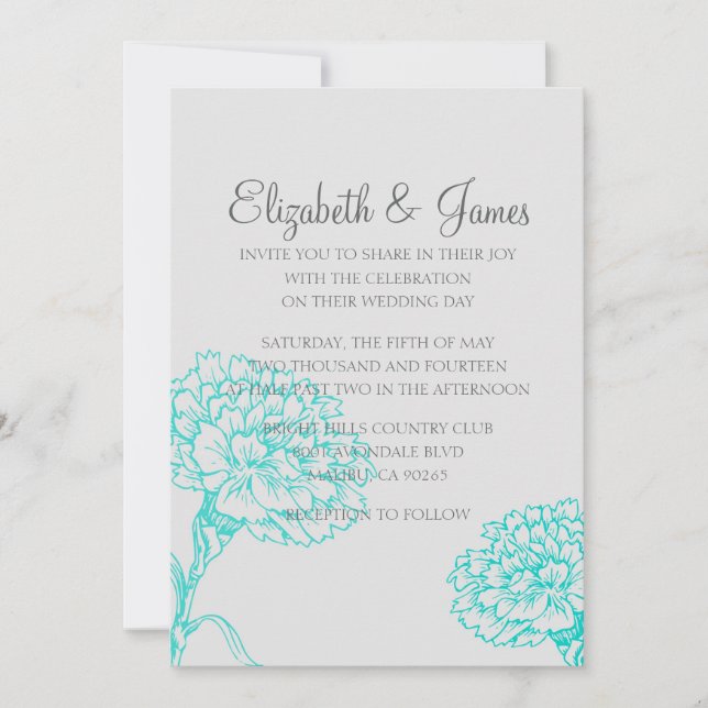Custom Modern Aqua Wedding Invitations (Front)