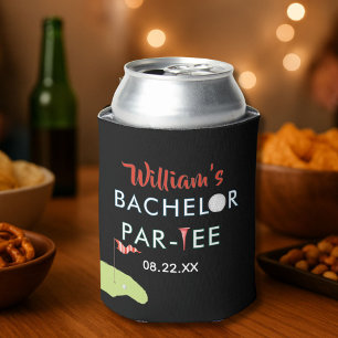 Custom Modern Bachelor Par-tee Golfer Name Date Can Cooler