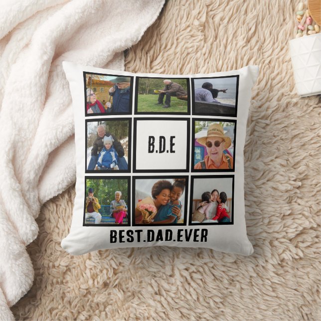 Custom Modern BDE Best Dad Ever 8 Photo Collage Cushion (Blanket)