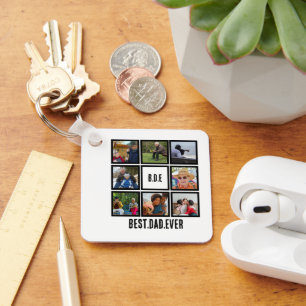 Custom Modern BDE Best Dad Ever 8 Photo Collage Key Ring