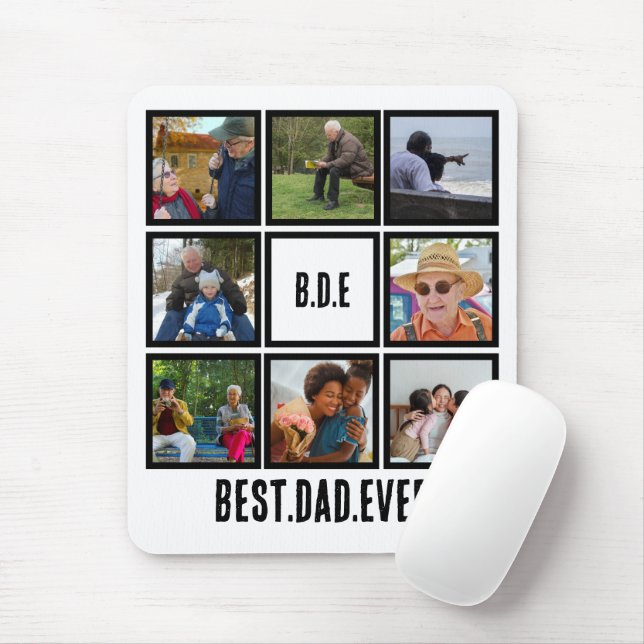 Custom Modern BDE Best Dad Ever 8 Photo Collage Mouse Mat (With Mouse)