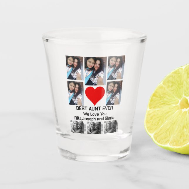 Custom Modern Best Aunt Ever 8 Photo Collage Shot Glass (Front)