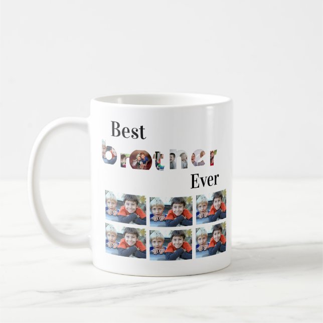 Custom Modern Best Brother Ever 13 Photo Collage  Coffee Mug (Left)