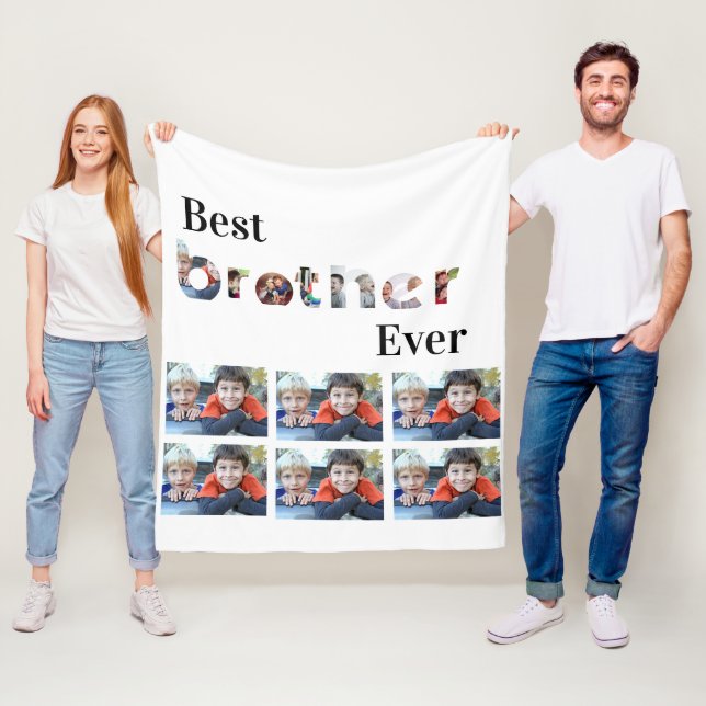 Custom Modern Best Brother Ever 13 Photo Collage Fleece Blanket (In Situ)