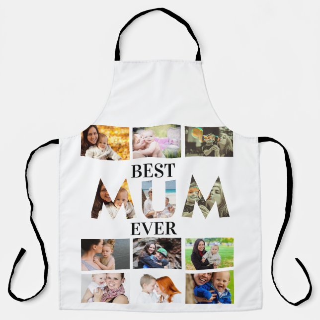 Custom Modern Best Mum Ever 12 Photo Collage  Apron (Front)