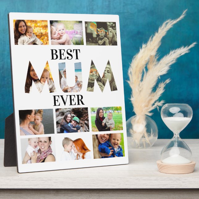Custom Modern Best Mum Ever 12 Photo Collage  Plaque (Side)