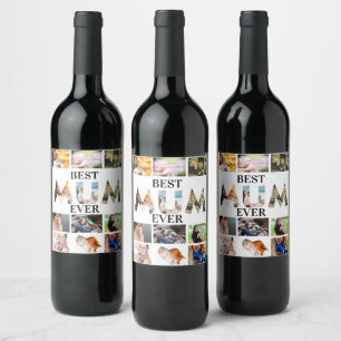 Custom Modern Best Mum Ever 12 Photo Collage  Wine Label