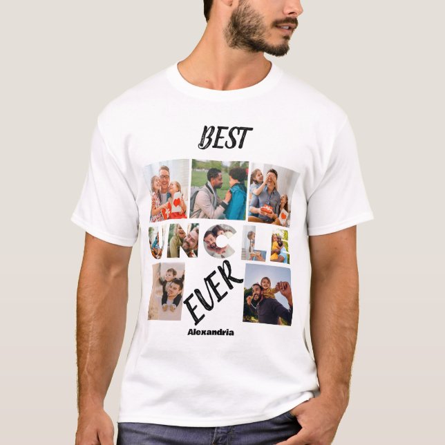 Custom modern Best Uncle Ever 10 Photo Collage T-Shirt (Front)