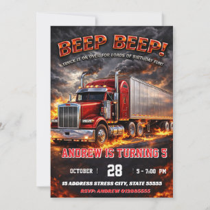 Custom Modern Big Rig Truck Boys Birthday  Invitation