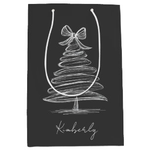 Custom Modern Black and White Christmas Medium Gift Bag