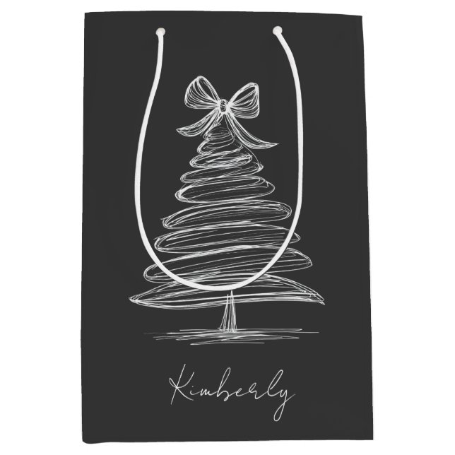 Custom Modern Black and White Christmas Medium Gift Bag (Front)