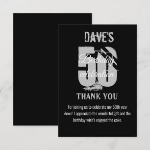 Custom Modern Black Any Age 50 Birthday Thank You Card