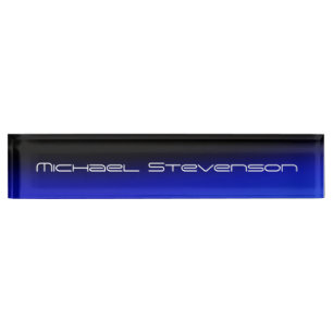 Custom Modern Black Blue Business Nameplate