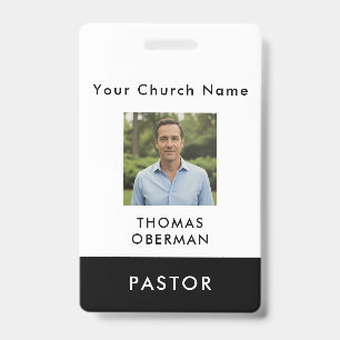 Custom Modern Black Church Pastor Photo ID Badge