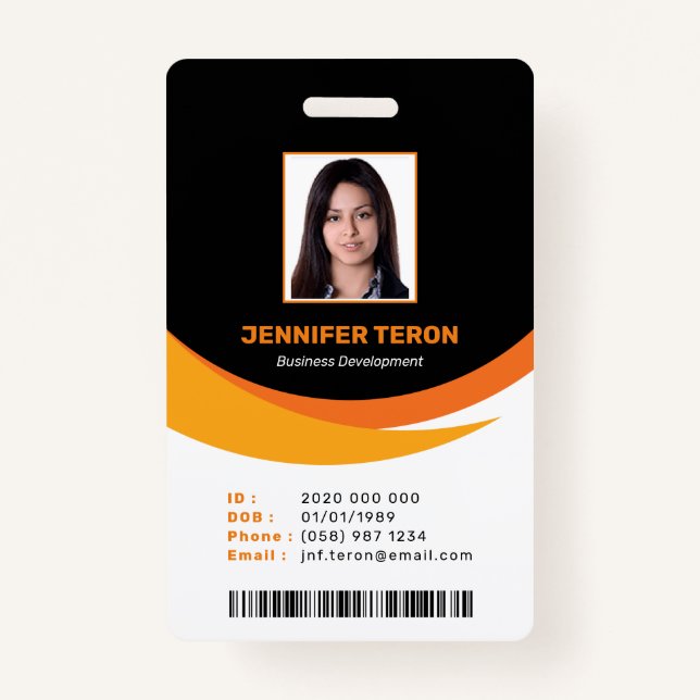 Custom Modern Black Employee ID Card with barcode ID Badge (Front)