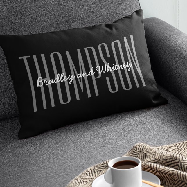 Custom Modern Black Family Name Lumbar Cushion (Creator Uploaded)