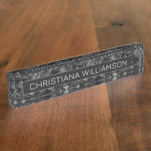 Custom Modern Black Faux Glitter Pattern Nameplate
